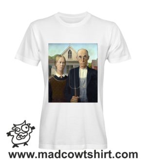 000294 Grant Wood American Gothic T-shirt Uomo Donna Bambino